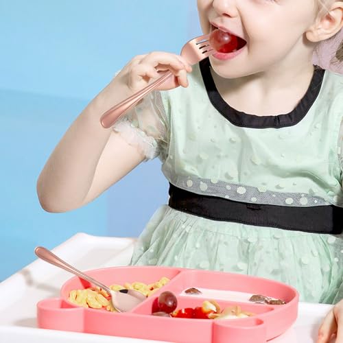 LIANYU 12-Piece Rose Gold Kids Silverware Set, Stainless Steel Toddler Utensils Flatware Set, Child Cutlery Tableware for 4, Include knife Fork Spoon, Mirror Finished, Dishwasher Safe - color: Copper