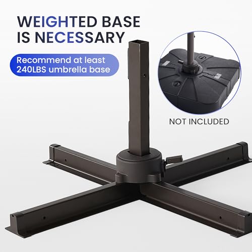 9 X 12 FT Cantilever Patio Umbrella with Led Lights Outdoor Heavy Duty Double Top Rectangle Offset Umbrellas with 360-degree Rotation for Pool Deck Backyard, Grey - color: Grey, size: 9' X12' Only Umbrella(LED)