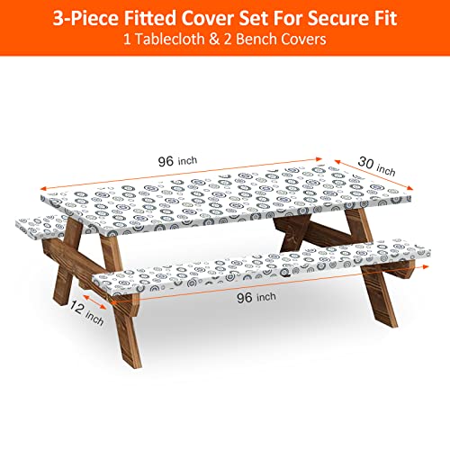 8ft Picnic Table and Bench Cover, Camping Essentials RV Gear, 96 in Waterproof Windproof Outdoor Elastic All Around Tablecloth, Fitted Rectangle Tables and Seats, Blue Flywheel - color: Blue Flywheel, size: 96"