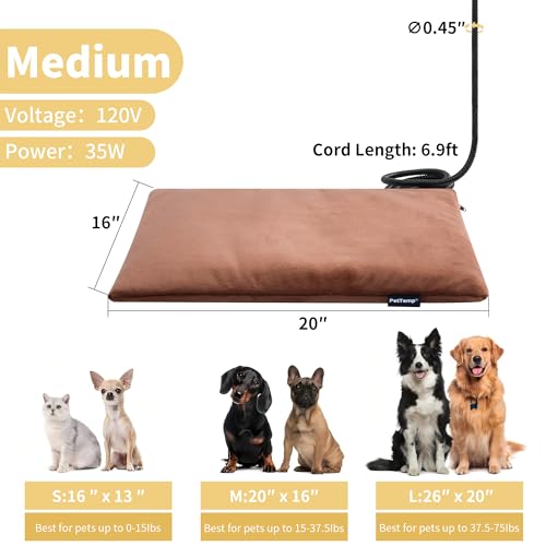 Pet Heating Pad for Cats Dogs Indoor & Sheltered Outdoor Waterproof Heated Cat Bed Heated Dog Bed Chew Resistant Cord Constant Temperature Brown 20 x 16 Inch - color: Brown, size: Medium: 20" x 16" x 1.3"