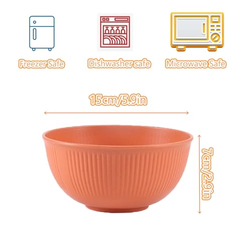 Wheat Straw Cereal Bowls Set of 4, 26 oz Unbreakable Reusable Bowls, Microwave & Dishwasher Safe, Lightweight BPA Free for Soup, Rice, Noodles & Salads (Orange) - color: Orange