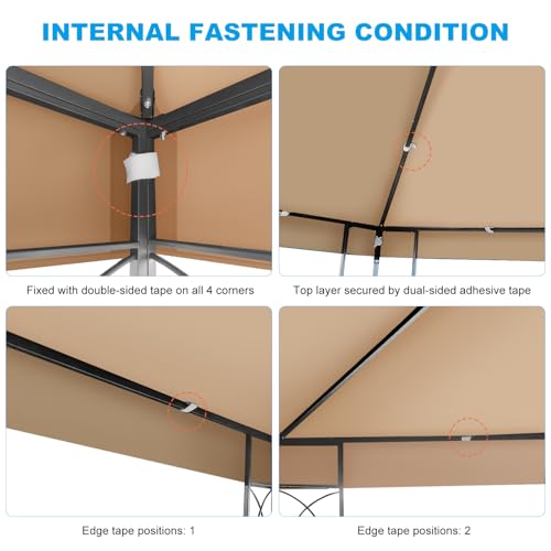 10x10 Gazebo Canopy Replacement Top, 300D High-Density Waterproof Single Layer Gazebo Cover with Heavy Duty Sun Shade Canopy, Folded UV Blocking Canopy Roof for Outdoor Patio Garden Tent Top (Khaki) - color: Khaki
