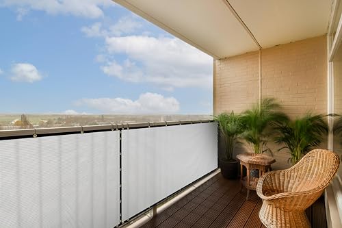 ColourTree Customized Size White 3' x 15’ Balcony Privacy Screen, Apartment Porch Railing Patio Fence Windscreen Fabric Cloth - Commercial Grade 170 GSM - 3 Years Warranty - Cable Zip Ties Included - color: White, size: 3' x 15' Custom Size
