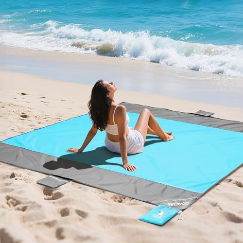covacure Beach Blanket Waterproof Sandproof 79”X 83"- Large Beach Blanket Sandproof Fits for 4 Adults, Waterproof Beach Mat with 3 Zipper Pocket, Outdoor Beach Mat for Travel, Camping, Hiking - color: Blue 79"x 83"
