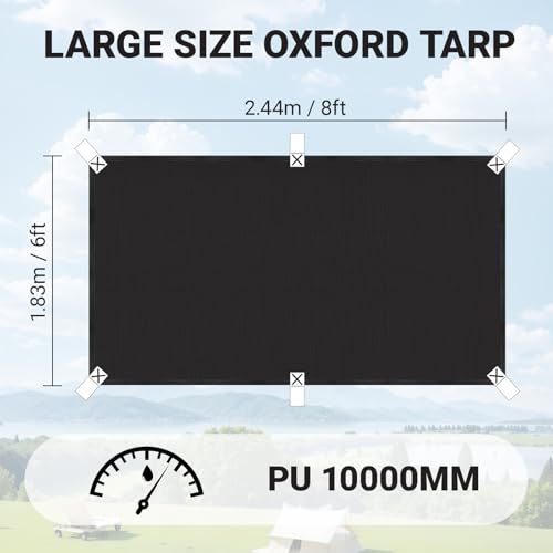2 Pack 6x8 ft Black Heavy-Duty Waterproof Tarps - Oxford Fabric Tarpaulin with Reinforced Webbing Loops for Firewood, Roof, Camping, Pool, Boat & Outdoor Covers - size: 6 x 8 ft