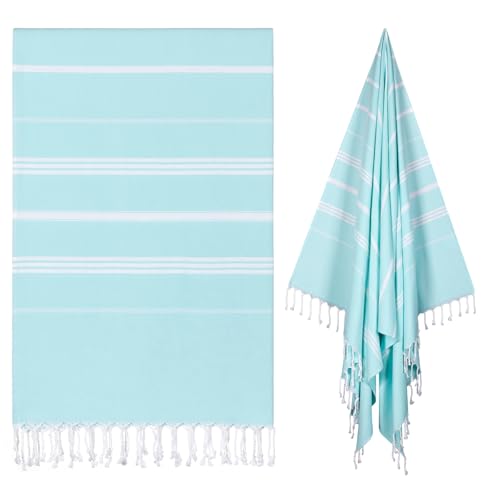 cabanana Turkish Beach Towel Oversized - 40"x70" Quick Dry Sand Free Thin Beach Towels for Adults,Extra Large Cotton Lightweigh Travel Towel for Beach Accessories (New Aqua) - color: Aqua New