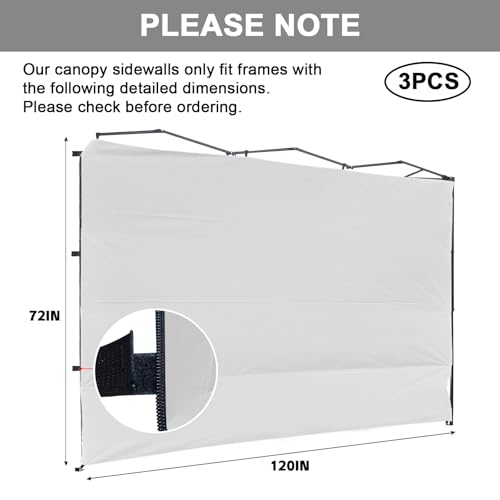 KAMPKEEPER 10X10 Canopy Tent Sidewalls with Zipper for Canopy Frame, 3Pcs Sunwalls Only, UPF50+ Waterproof Side Walls(White) - color: White
