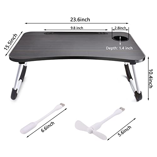 Slendor Lap Desk with Cup Holder, Foldable Laptop Table for Bed, Portable Bed Desk for Laptop and Writing, Computer Tray with Tablet Slot, Notebook Stand Reading Holder for Couch Sofa Floor,Black - color: Black