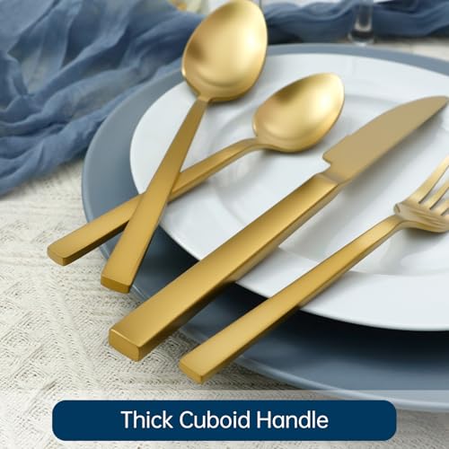 Gold Silverware Set 40-Piece 18/10 Stainless Steel Cutlery Matte Polished Cuboid Handle Flatware Sets Service for 8 - color: Matte Gold