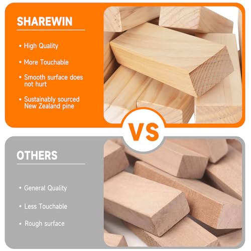 SHAREWIN Nattork Giant Tumbling Tower (Stack from 1.77Ft to 4+ Ft), Wood Stacking Giant Blocks Game| Made from Premium Pine Wood| Ideal for Family, 54PCS - color: Nature Wood