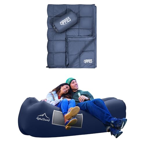 AlphaBeing Inflatable Lounger NAVY and ZIPPIES 3M Thinsulate Insulation Puffy Camping Blankets