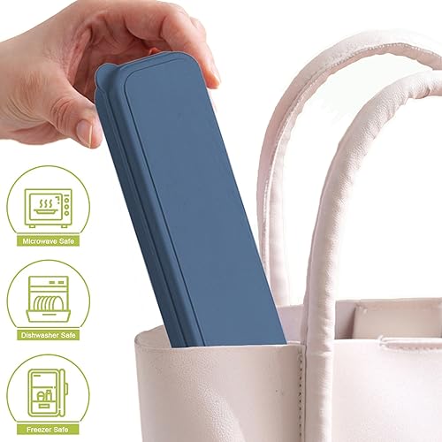 Reusable Travel Utensils Set with Case, 2 Sets Wheat Straw Portable Plastic Fork Spoons Knife Cutlery, Camping Eco-Friendly BPA Free Tableware for Kids Adults Work Picnic or Daily Use (Blue+Yellow) - color: Blue+Yellow