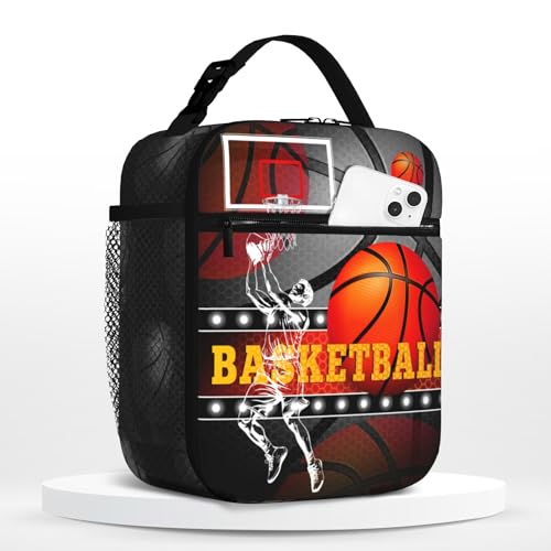 Kids Lunch Box For School Insulated Basketball Lunchbox Reusable Portable Sports Ball Basketball Lunch Bag With Adjustable Shoulder Strap For Boys Girls School Picnic Hiking Work Lunchboxes - color: basketball