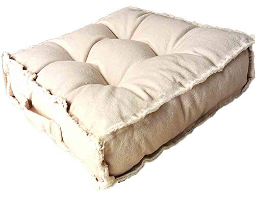 Verpert Square Thick Floor Seating Cushions,Solid Thick Tufted Cushion Meditation Pillow for Sitting on Floor,Tatami Pad for Guests or Kids Reading Nook,Yoga Living Room Sofa Balcony Outdoor (Beige) - color: Beige