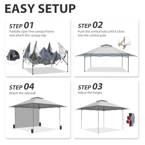 EAGLE PEAK 13x13 Pop up Canopy Tent w/One Wall, Instant Canopy Easy Set up Folding Shelter w/One Privacy Curtain, 169 Square Feet Sun Shade, Light Gray - color: Light Gray