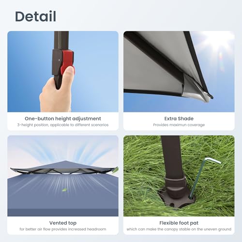 PHI VILLA 13x13 Pop Up Canopy Tent Instant Outdoor Canopy Easy One Push Tent Canopy with Wheeled Carry Bag, Straight Legs 169 Square Feet of Shade, Grey - color: Gray