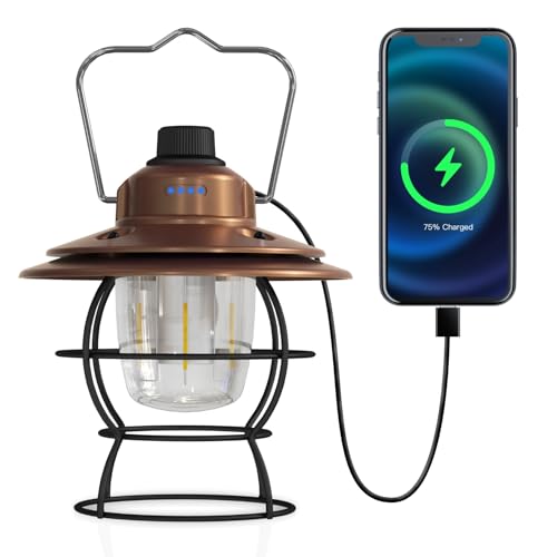 LED Camping Lantern Rechargeable Dimmable, Portable Vintage Outdoor Lantern 2700-6500K Waterproof, Hanging Retro Lamp Indoor Outdoor for Garden, Hiking, Emergency, Copper - size: Copper