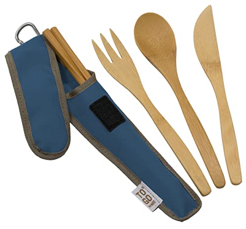To Go Ware To Go Ware Reusable Bamboo Travel Utensils with Carrying Case & Carabiner Clip | Bamboo Utensils | Eco Friendly - color: Indigo