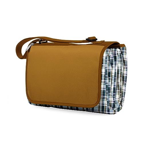 PICNIC TIME Outdoor Picnic Blanket Tote, 59"x51" Foldable Beach & Camping Blanket with Soft Fleece, Water-Resistant Bottom, Adjustable Strap & Zippered Pocket (English Plaid, Beige Flap) - color: English Plaid
