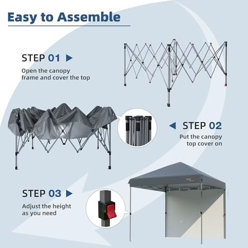 10x10 Outdoor Folding Canopy Tent with 1 Sidewall, Easy Up Outdoor Shelter with One Person Set Up Center Lock, Portable Patio Screen Tent for Camping, Party, Beach & Picnic,Grey - color: Grey with 1 Sidewall