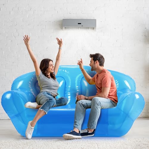 Kigley Inflatable Chair Blow Up Couches Transparent Inflatable Sofa Seat Yard Patio Portable Air Couch Furniture for Outdoor Indoor Camping Beach Room(Double Seat,Blue) - color: Blue
