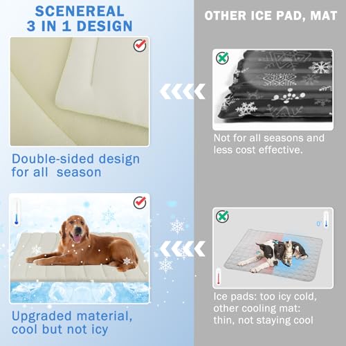 SCENEREAL Dog Cooling Mat for Crate, Thicken Self-Cooling Dog Pad Reversible (Cool & Warm), 48"x28" Pet Cool Bed for M Large XL Dogs, Kennel Sofa Mats Machine Washable, Durable Non-Toxic Gel, Outdoor - color: Beige, size: Large(48" L x 28" W x 1.0" HT)