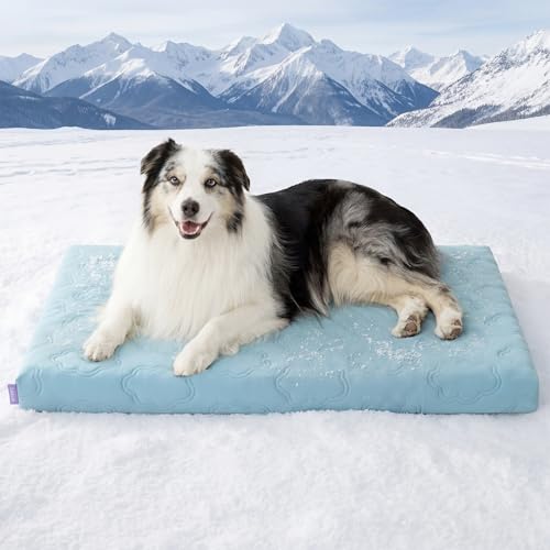 LE SURE Cooling Dog Bed, XL Q-Max>0.5 Cooling Mat with Removable Washable Cover, Breathable Orthopedic Egg Crate Foam Non-Slip Summer Pad for Extra Large Active/Senior/Long-Haired Pets, 41x27 Inch - color: Cooling Blue, size: 41x27x3.3