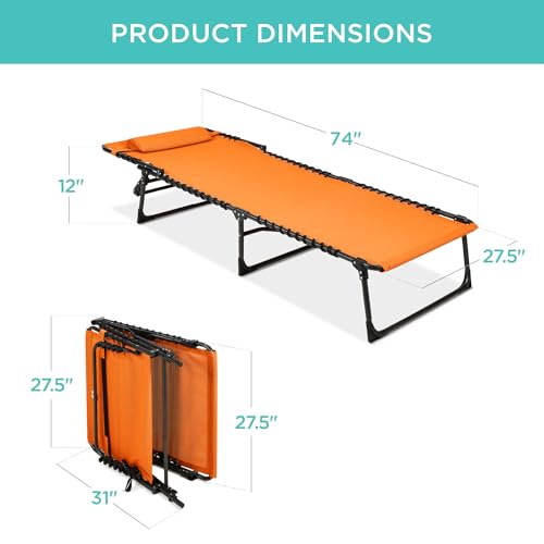 Best Choice Products Patio Chaise Lounge Chair, Portable Outdoor Folding Recliner for Lawn, w/ 8 Positions, Handles, 300lb Capacity - Orange - color: Orange