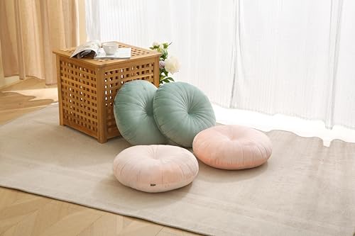 Floor Pillow Meditation Cushion Round Large Floor Pillows Seating for Adults, Velvet Thick Floor Cushions for Yoga Living Room Balcony Outdoor Tatami 18inch（Green） - color: Green