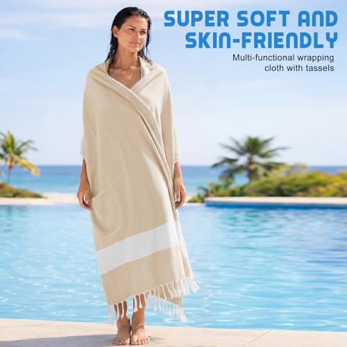 HunnmingRe 1 Pcs 61 x 82 Inch Extra Large Magnetic Beach Towel Oversized Turkish Cotton XXL Bath Pool Sand Blankets Big Giant Throw Blankets Huge Quilt for Adult Picnic Camping Travel (Khaki) - color: Khaki, size: 61 x 82 Inch