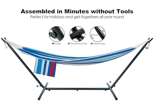 GAFETE Double Hammock with Stand for Outside, Upgraded Spreader Bar, Heavy Duty Space Saving Steel Stand 2 Person, Convenient Pocket, Easy Assembly, 600lbs Weight Capacity, Indoor & Outdoor (Rider) - color: Rider