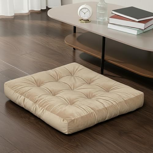 Meditation Cushion, Floor Cushion for Adults, Velvet Floor Pillow for Sitting, Tufted Seat Cushion for Yoga, Living Room, Bedroom & Reading Nook, Machine Washable, 22 x 22 Inch, Beige - color: Beige, size: 1pack