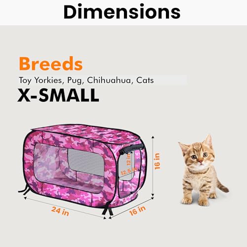 Beatrice Home Fashions Portable, Collapsible, Pop Up Kennel Travel Cat and Dog Crate, 24" L x 16.6" W x 16" H, Camo Pink - color: Camo Pink, size: 24.0"L x 16.6"W x 16.0"H