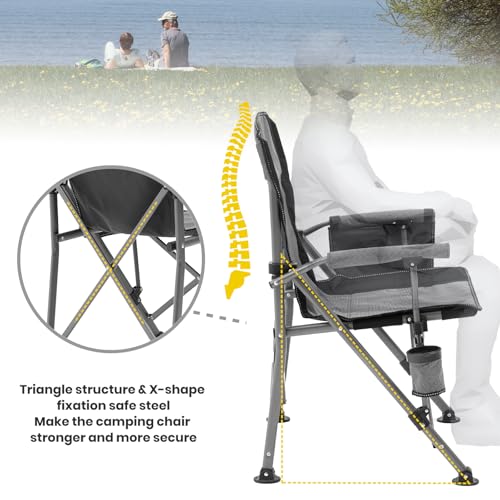 XGEAR Camping Chair with Padded Hard Armrest, Sturdy Folding Camp Chair with Cup Holder, Storage Pockets Carry Bag Included, Support to 400 lbs - color: 1-grey