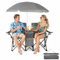 Outvita Folding Double Camping Chair w/Umbrella Beverage Holder Carrying Bag Cooler Fold Up Table, Large Bearing Capacity for Beach Patio Pool Park Outdoor Gray - color: Grey