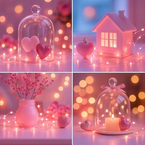 6 Pack Fairy Lights Battery Operated with Timer Silver Wire Mini 13FT 40LED Waterproof Cuttable Twinkle Christmas String Lights for Home Bedroom Wedding DIY Centerpiece Birthday (Pink) - color: Pink