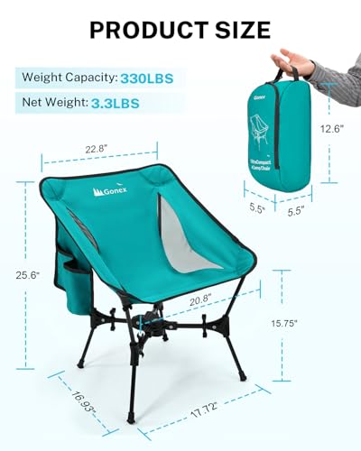 Gonex Portable Camping Chair, The 5th Gen Ultralight Compact Backpacking Foldable Lightweight Folding Chair for Outdoor Camp Hiking Beach Picnic Concert, Supports 330lbs (Lake Green, 2 PCS) - color: Lake Green 2 Pcs