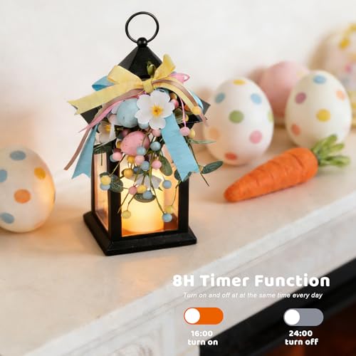 Easter Decorative Candle Lanterns, Battery Operated with Timer, 2 Pack Black Easter Egg Lanterns, 14" Waterproof Hanging Lanterns for Porch, Patio, Wedding Spring Decor - color: Easter -2pcs