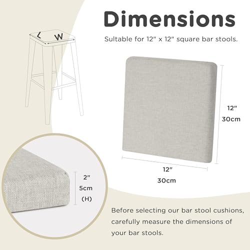 AddGrace Anti-Slip Bar Stool Cushions Square Bar Stool Seat Cushions with Ties Set of 4 Small Square Chair Pads with Machine Washable Cover 12"X12"X2" (Silver Grey) - color: Silver Grey