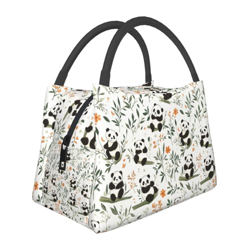 Cute Panda Lunch Box with Botanical Bamboo Pattern for Girls and Adults,Lightweight Handbag with Zipper Closure, Portable Cosmetic Bag for School,Work,Office,Travel and Picnic Gifts - color: Panda