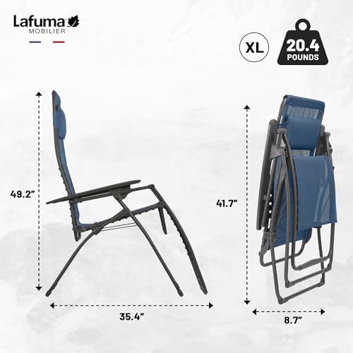 Lafuma Futura XL Zero Gravity Portable Ergonomic Outdoor Steel Framed Lawn Patio Recliner Folding Lounge Chair with Headrest Cushion, Ocean Blue - color: Blue (Ocean), style: XL Futura Zero Gravity
