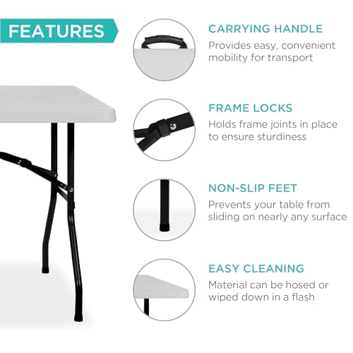 Best Choice Products 6ft Plastic Folding Table, Indoor Outdoor Heavy Duty Portable w/Handle, Lock for Picnic, Party, Camping - Light Gray - color: Light Gray, size: 6ft