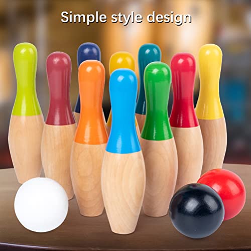 Wooden Bowling Game, Garden Game Set with 10 Pins 3 Balls and Mesh Bag for Kids Adults, Indoor Outdoor Lawn Backyard Activity