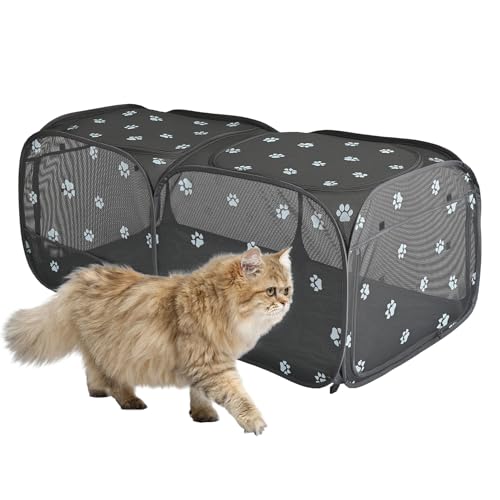 2-in-1 Dog Playpen 46.5''Pop Up Cat Pet Playpen, Assembly-Free Indoor Outdoor Kitten Enclosure, Breathable Cat Cage Portable Puppy Tent Crates,Spacious Kennel for Small Animals, No Confinement Feel(S) - color: Black, size: S, 46.5"L x 24.1"W x 17"H