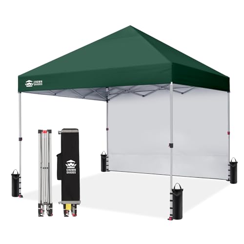 CROWN SHADES 8x8 Pop up Canopy Instant Canopy with 1 Removable Sidewall,4 Ropes & 8 Stakes, STO'N and Go Bag, Forest Green - color: Forest Green, size: 8x8FT