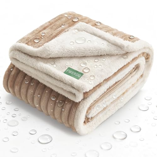 Waterproof Puppy Blankets for Small Dogs - Cozy Fleece Calming Cat Blanket for Couch Furniture Protector, Washable Dog Blankets for Indoors & Outdoors, Linen, 25"x35" - color: Linen, size: S(25x35")