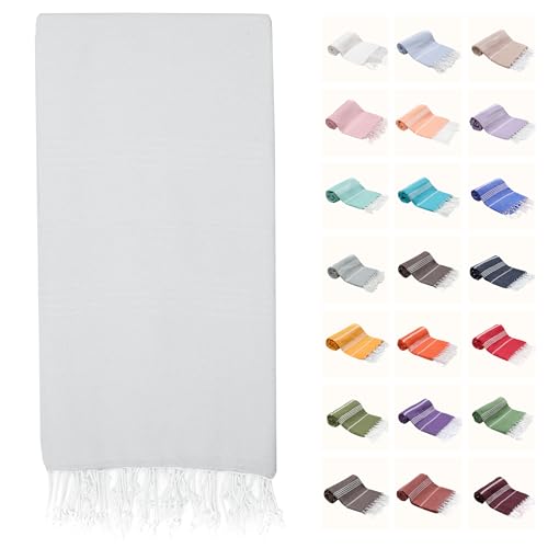 PARK&OZ Turkish Beach Towel – Oversized 100% Cotton Quick-Dry & Sand-Free Blanket 72"x40" – Ultra-Absorbent, Lightweight & Compact Pool Towel for Beach, Travel, Spa, Gym, Camping & Tie-Dye (White) - color: White