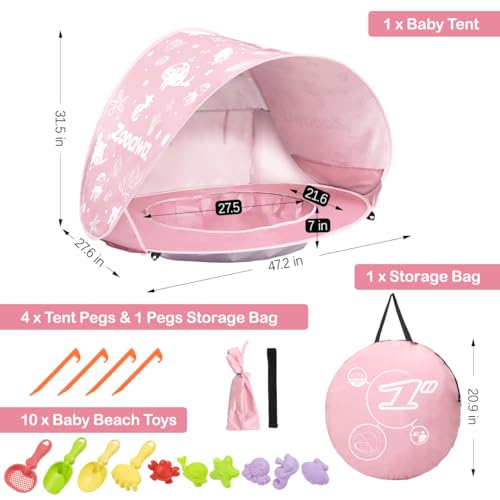 Baby Beach Tent, Pop Up Beach Tent Sun Shade for Beach, Portable Shade Pool UV Protection Sun Shelter for Infant with Beach Sand Toys Set - color: Light Pink