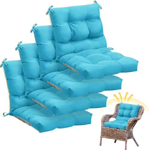 Marsui 4 Pcs Outdoor Indoor High Back Chair Cushions Patio Furniture Tufted Pillow with Ties Water-Resistant Replacement Outdoor Rocking Chair Cushions, 42 x 21 Inches (Lake Blue,Solid Color) - color: Lake Blue, size: Solid Color