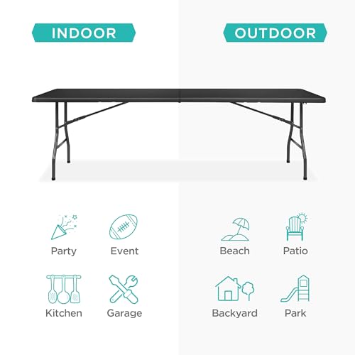 Best Choice Products 8ft Plastic Folding Table, Indoor Outdoor Heavy Duty Portable w/Handle, Lock for Picnic, Party, Pong, Camping - Black - color: Black, size: 8ft